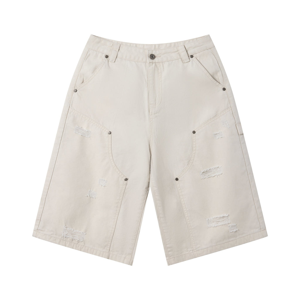 310GSM Heavyweight Cotton Enzyme Washed Distressed Workwear Pants Milk Tea White