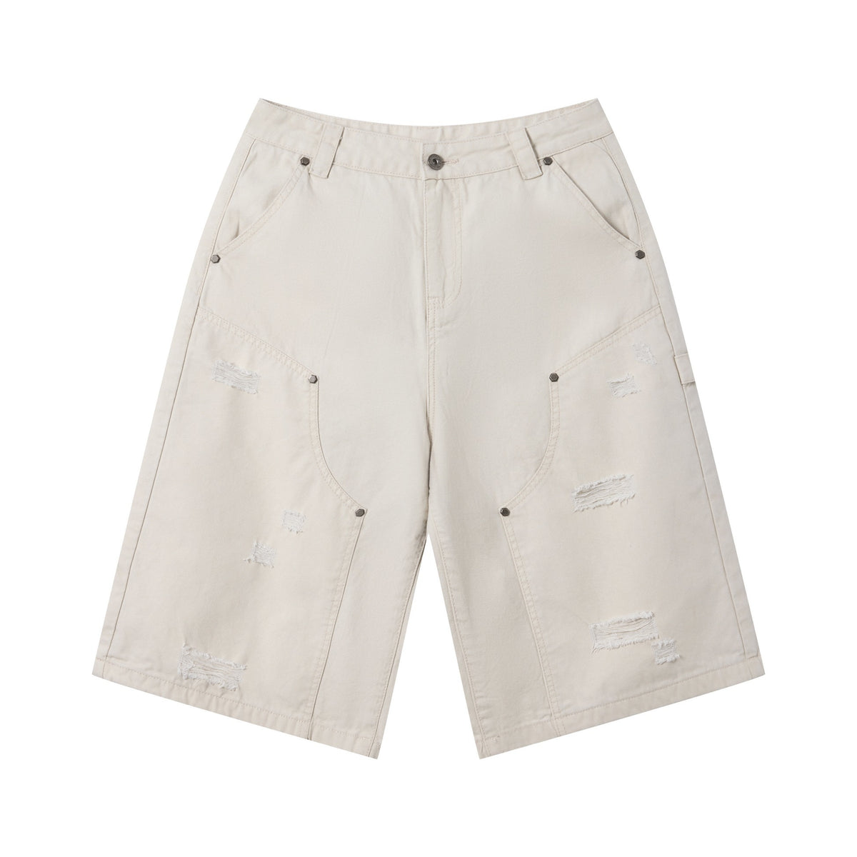 310GSM Heavyweight Cotton Enzyme Washed Distressed Workwear Pants Milk Tea White