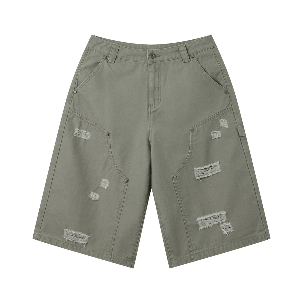 310GSM Heavyweight Cotton Enzyme Washed Distressed Workwear Pants Dark Green