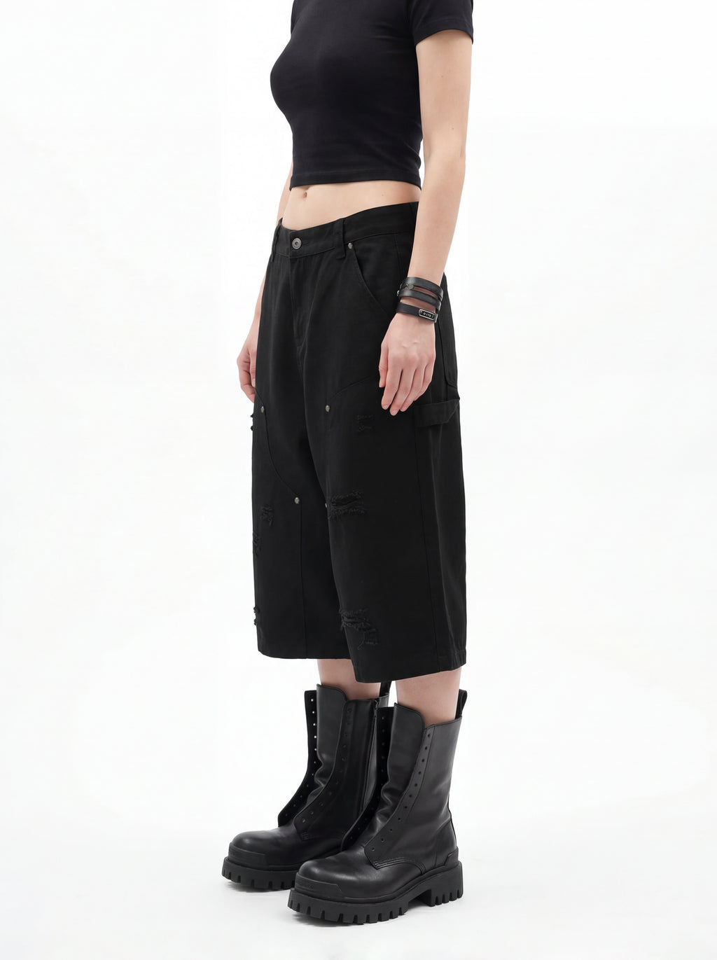 310GSM Heavyweight Cotton Enzyme Washed Distressed Workwear Pants Black