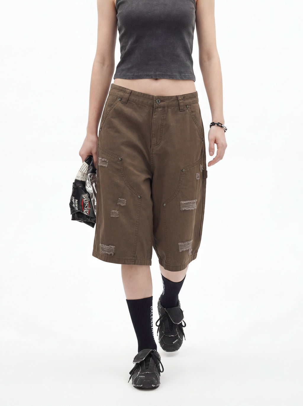 310GSM Heavyweight Cotton Enzyme Washed Distressed Workwear Pants Coffee