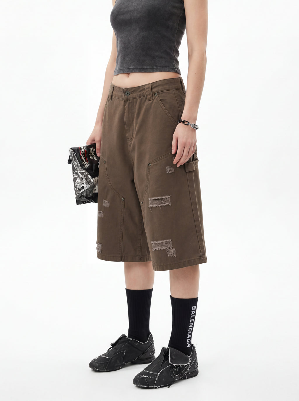 310GSM Heavyweight Cotton Enzyme Washed Distressed Workwear Pants Coffee