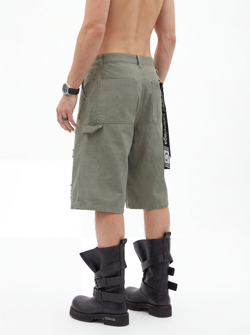 310GSM Heavyweight Cotton Enzyme Washed Distressed Workwear Pants Dark Green