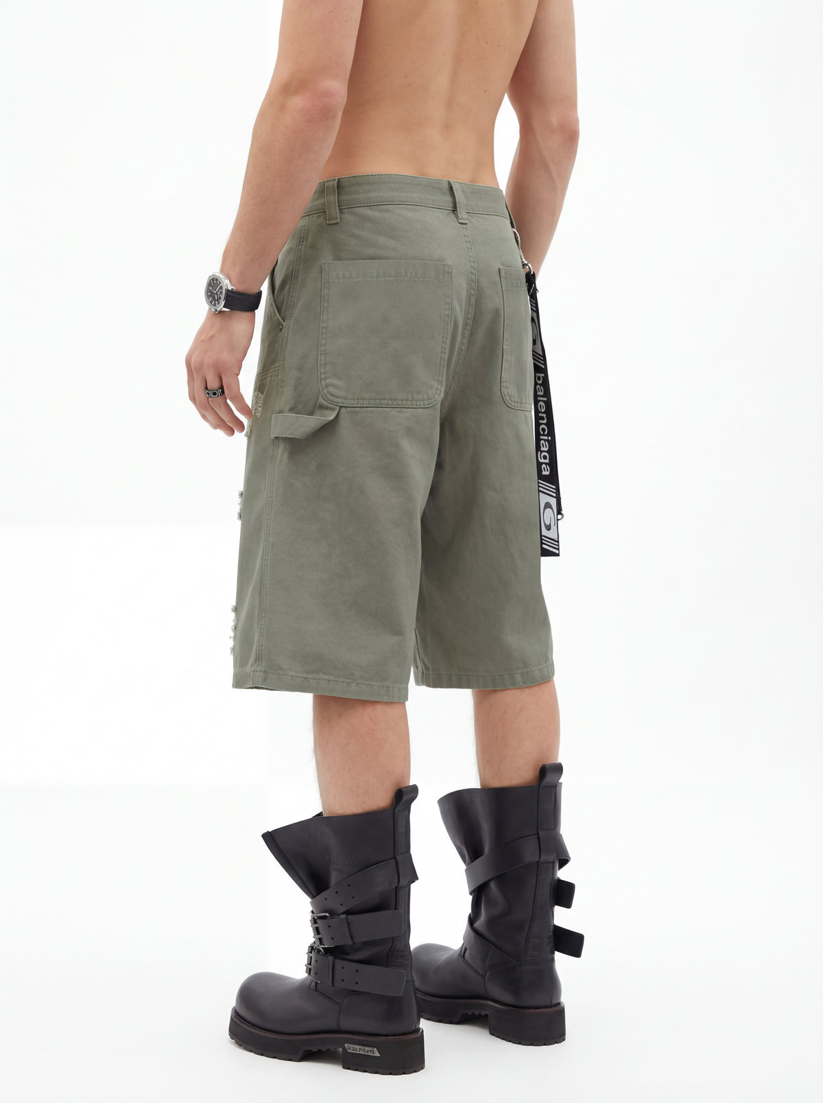 310GSM Heavyweight Cotton Enzyme Washed Distressed Workwear Pants Dark Green