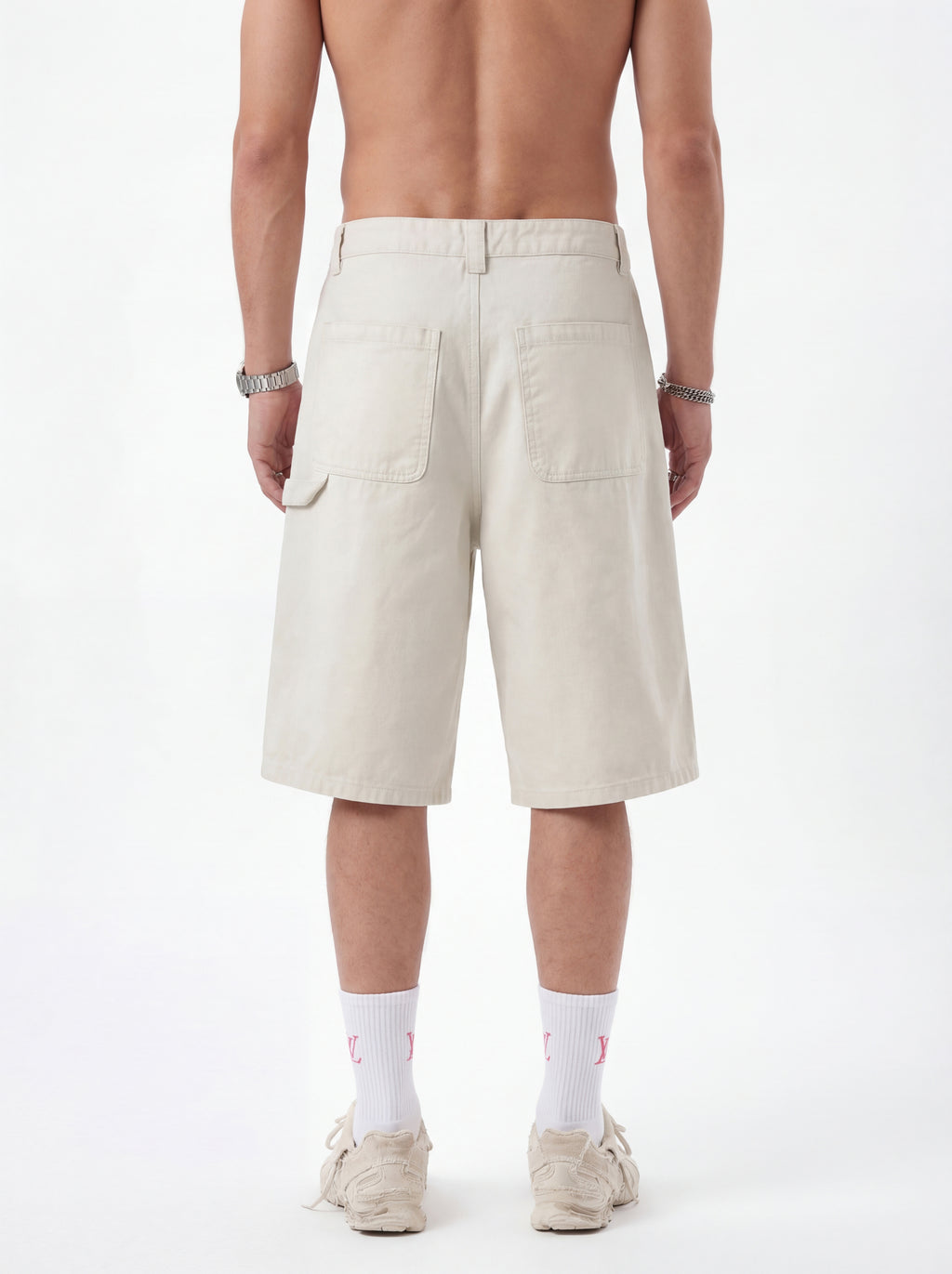 310GSM Heavyweight Cotton Enzyme Washed Distressed Workwear Pants Milk Tea White