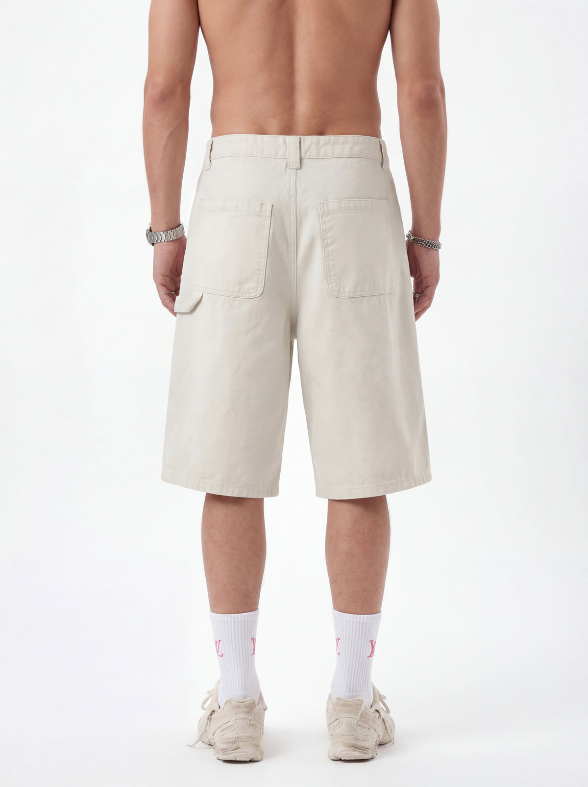 310GSM Heavyweight Cotton Enzyme Washed Distressed Workwear Pants Milk Tea White