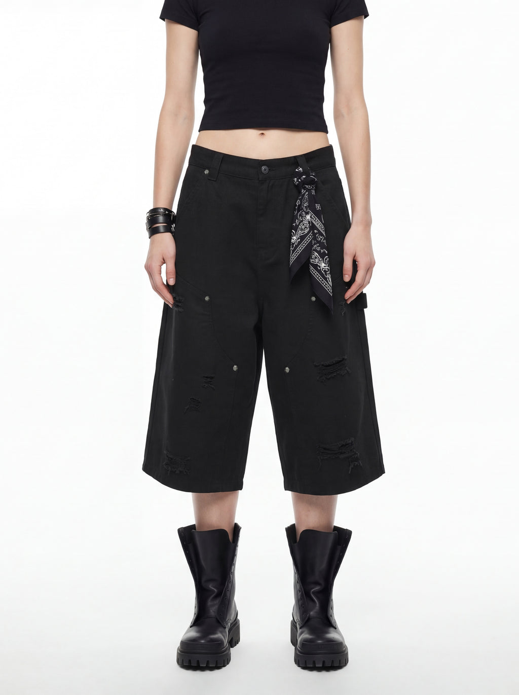 310GSM Heavyweight Cotton Enzyme Washed Distressed Workwear Pants Black