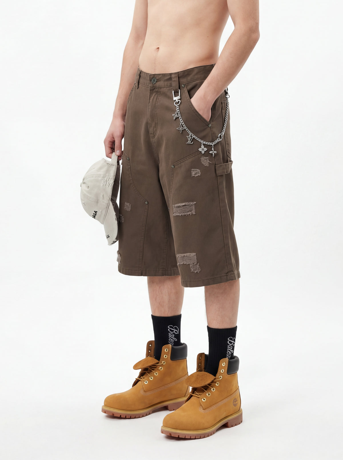 310GSM Heavyweight Cotton Enzyme Washed Distressed Workwear Pants Coffee