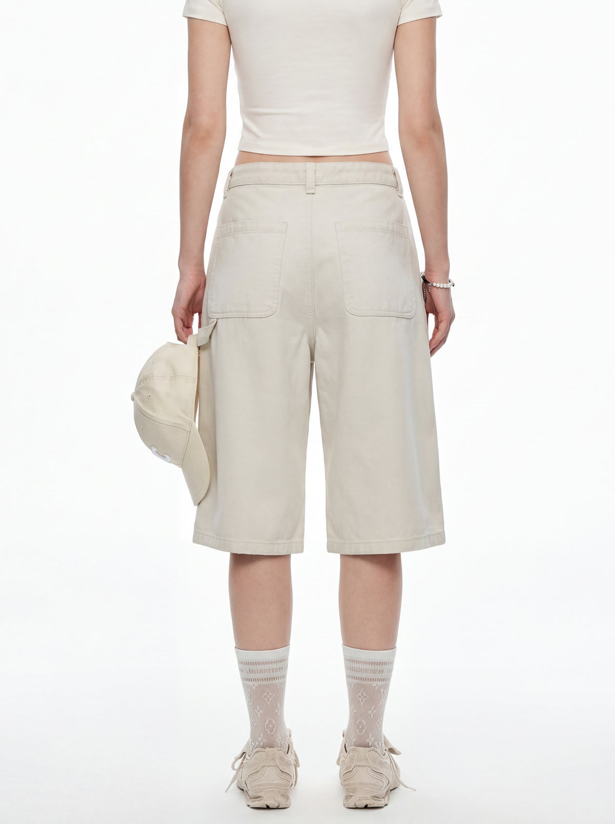 310GSM Heavyweight Cotton Enzyme Washed Distressed Workwear Pants Milk Tea White