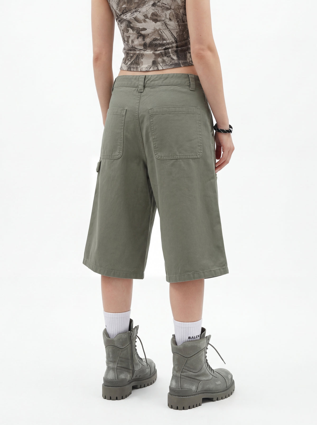 310GSM Heavyweight Cotton Enzyme Washed Distressed Workwear Pants Dark Green