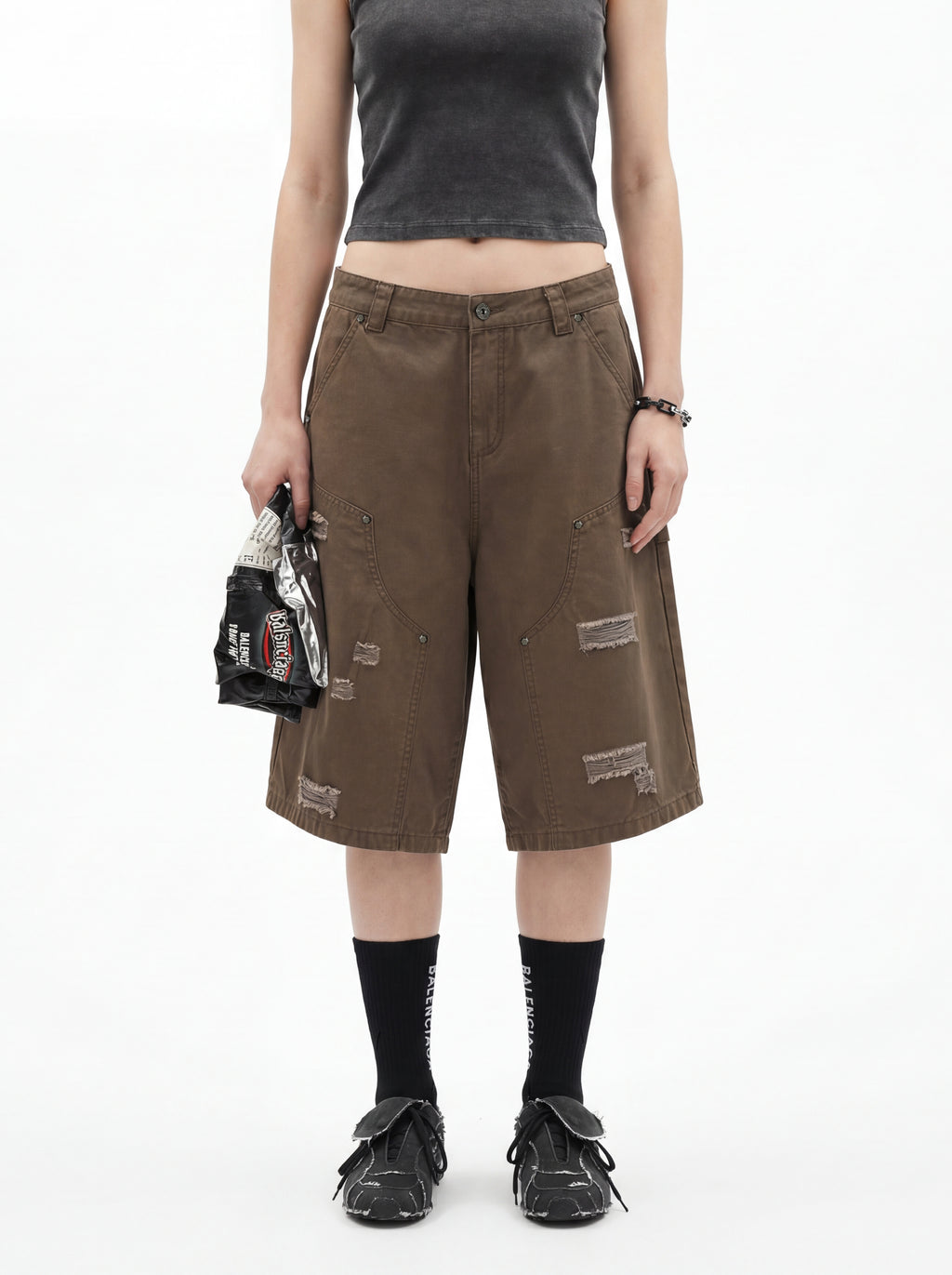 310GSM Heavyweight Cotton Enzyme Washed Distressed Workwear Pants Coffee