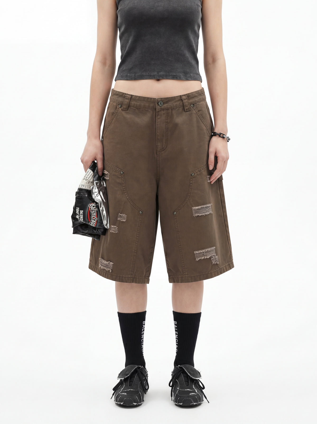 310GSM Heavyweight Cotton Enzyme Washed Distressed Workwear Pants Coffee