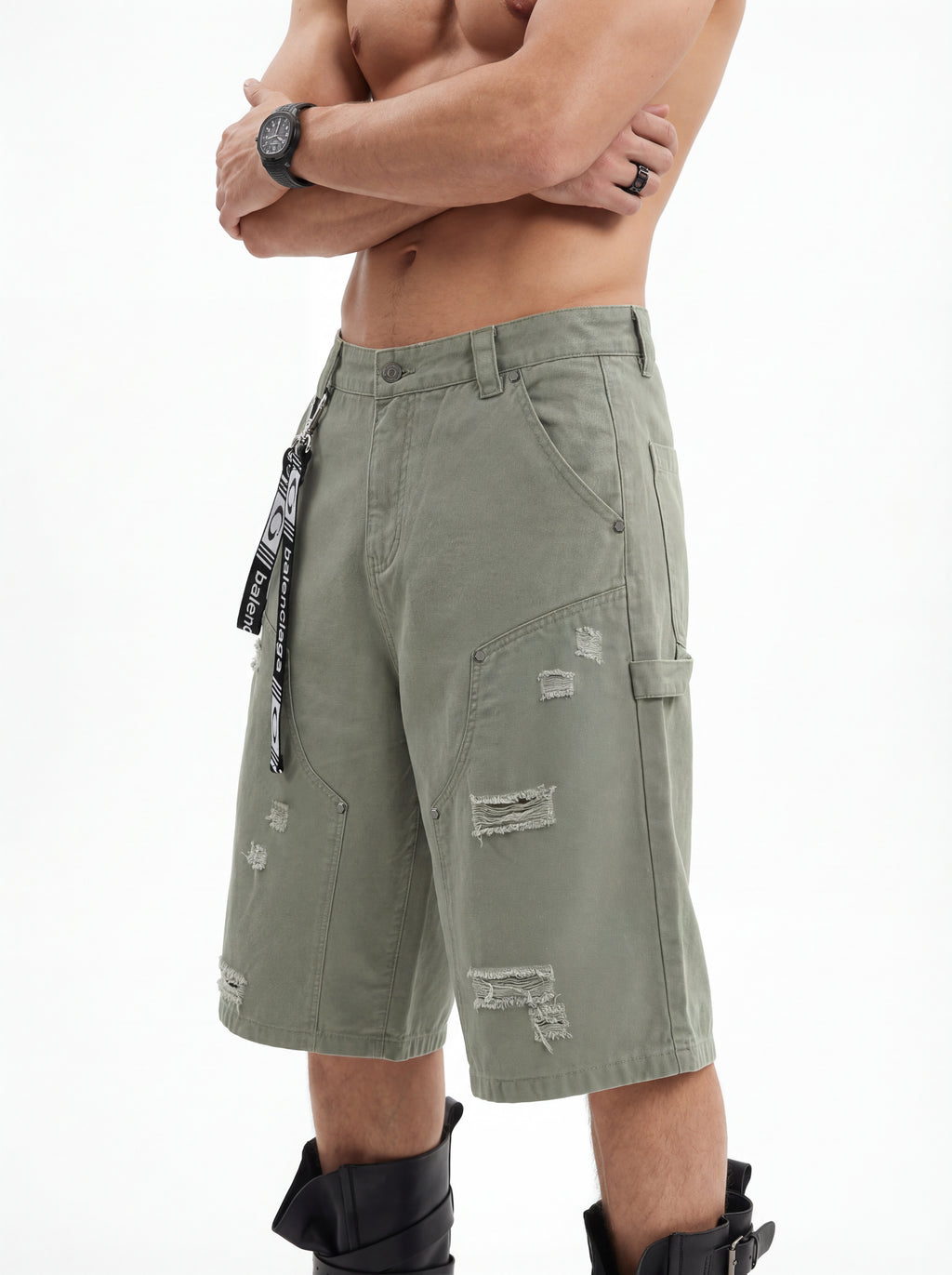 310GSM Heavyweight Cotton Enzyme Washed Distressed Workwear Pants Dark Green