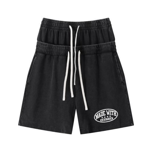 320GSM Heavyweight Cotton Slub Snow Wash Relaxed Fit Shorts Vintage Black